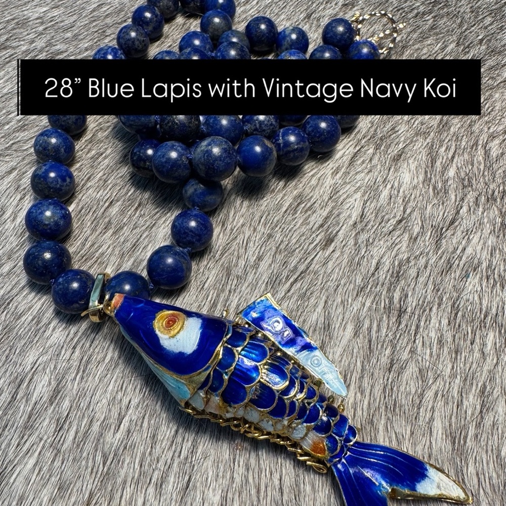 Blue Lapis Necklace with Koi Pendant